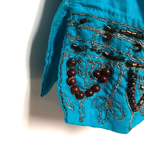 BCIH Boho Tunic Top Beaded Sequins Embellished Blue Hippie Festival Fairy Y2K LG - Picture 5 of 13